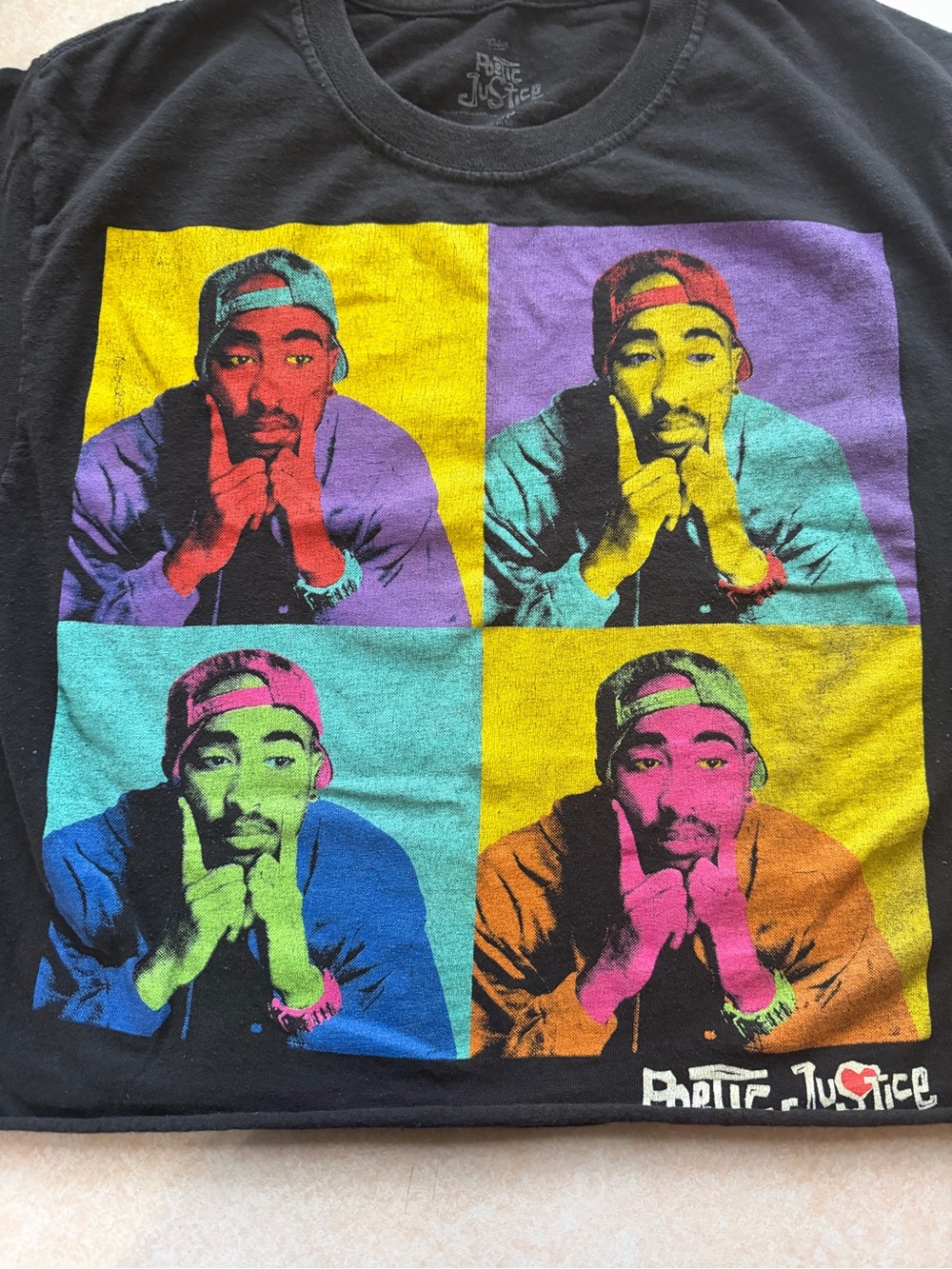 Poetic Justice Tupac Shakur Pop Art Cropped Graphic Tee Black Small 90’s Vibes - Picture 7 of 9